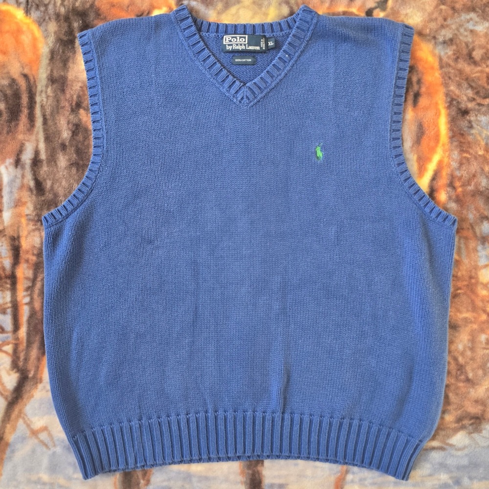 Vintage Polo Ralph Lauren Blue Sleeveless Layering Knit Sweater Vest sz XL